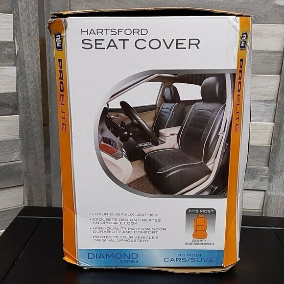 ProElite Black Low Back Faux Leather Seat Cover Set 2 Piece - Picture 7 of 10